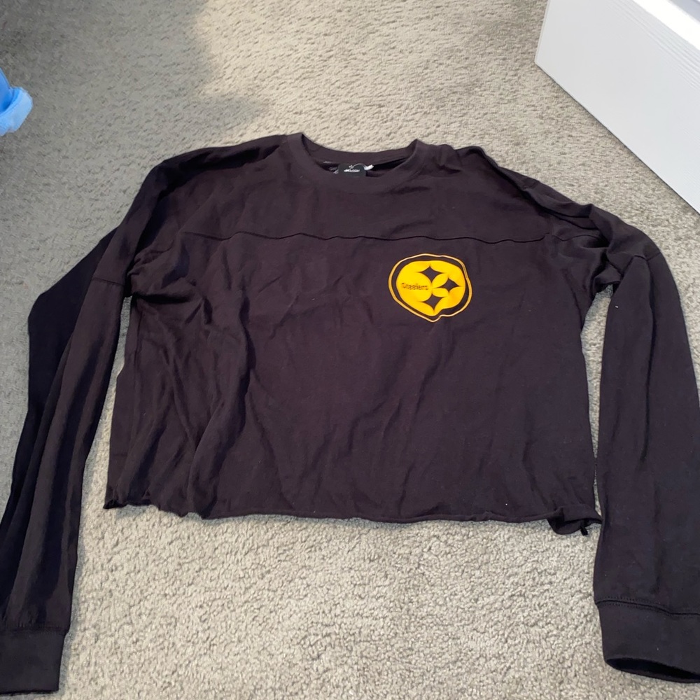 Black & Yellow Steelers Cropped Long Sleeve Shirt